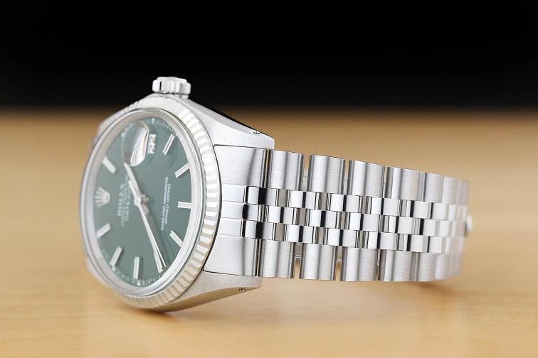ROLEX MENS DATEJUST GREEN DIAL 18K WHITE GOLD STEEL WATCH w/ JUBILEE BAND - 4