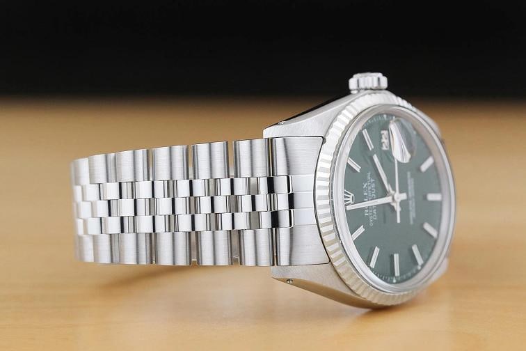 ROLEX MENS DATEJUST GREEN DIAL 18K WHITE GOLD STEEL WATCH w/ JUBILEE BAND - 6