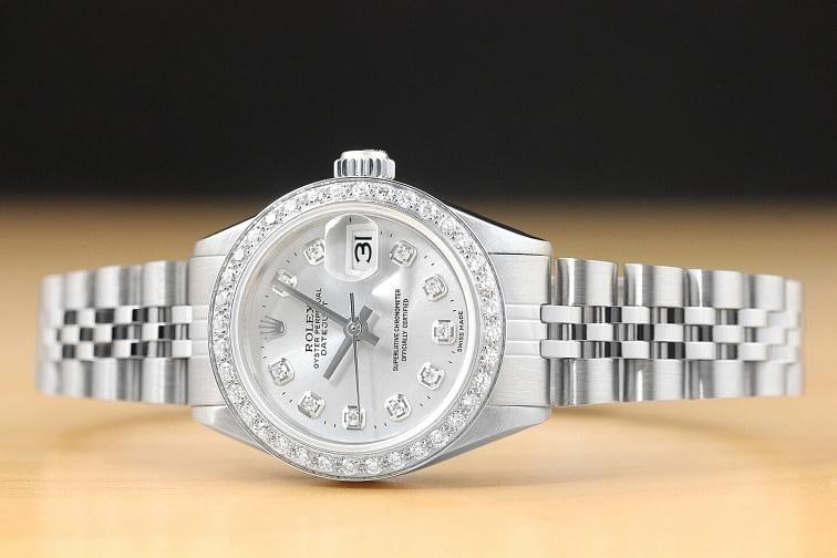 LADIES ROLEX DATEJUST SILVER DIAMOND 18K WHITE GOLD & STAINLESS STEEL WATCH - 3
