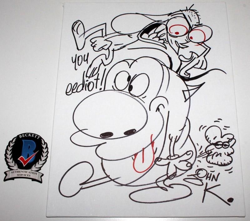 JOHN K THE REN & STIMPY SHOW HAND DRAWN ORIGINAL SIGNED 11x14 ART SKETCH BAS COA: Industry: Television,Autograph Authentication: Beckett,Object Type: Sketch board,Original/Reproduction: Original,Country of Origin: United States
