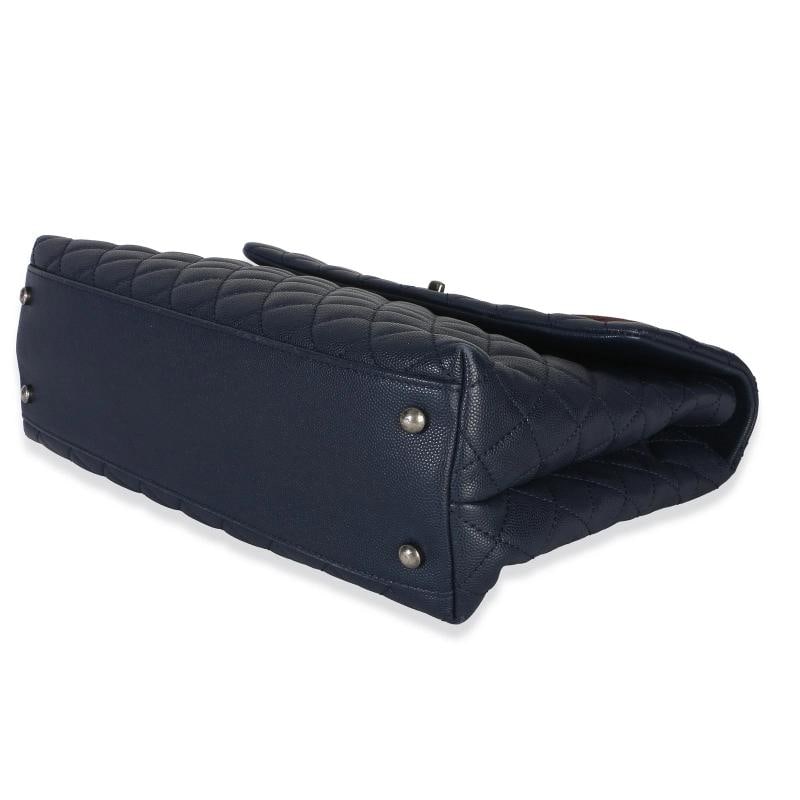 Chanel Navy Quilted Caviar Lizard Large Coco Top Handle Bag - 7