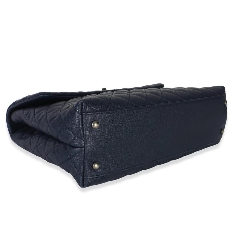 Chanel Navy Quilted Caviar Lizard Large Coco Top Handle Bag - 8