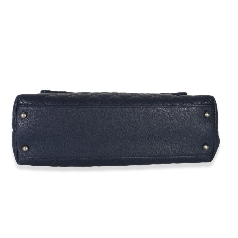 Chanel Navy Quilted Caviar Lizard Large Coco Top Handle Bag - 9