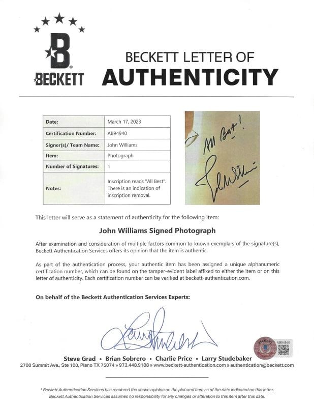 COMPOSER JOHN WILLIAMS SIGNED 8x10 MOVIE PHOTO STAR WARS JAWS BECKETT BAS COA - 2