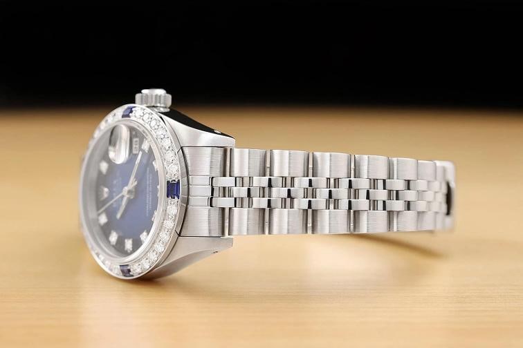 ROLEX DATEJUST 69174 18K WHITE GOLD STEEL BLUE VIGNETTE DIAMOND SAPPHIRE WATCH - 4