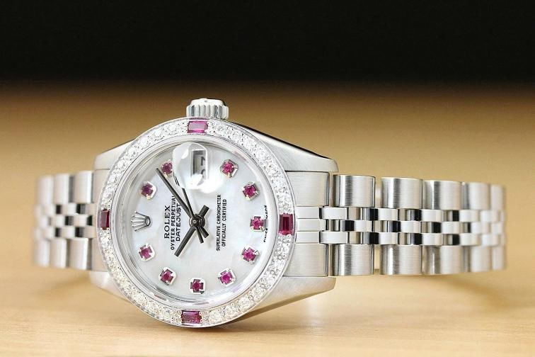 ROLEX LADIES DATEJUST 69174 MOTHER OF PEARL RUBY DIAMOND 18K WHITE GOLD/SS WATCH - 2
