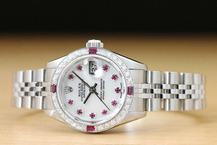 ROLEX LADIES DATEJUST 69174 MOTHER OF PEARL RUBY DIAMOND 18K WHITE GOLD/SS WATCH - 3
