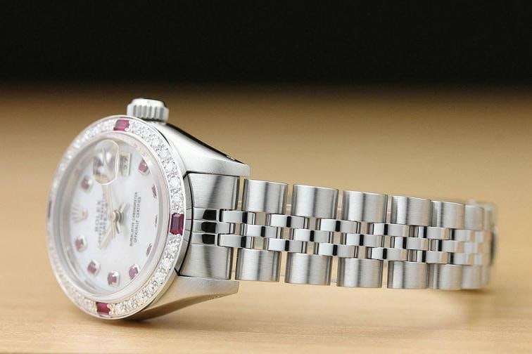 ROLEX LADIES DATEJUST 69174 MOTHER OF PEARL RUBY DIAMOND 18K WHITE GOLD/SS WATCH - 4