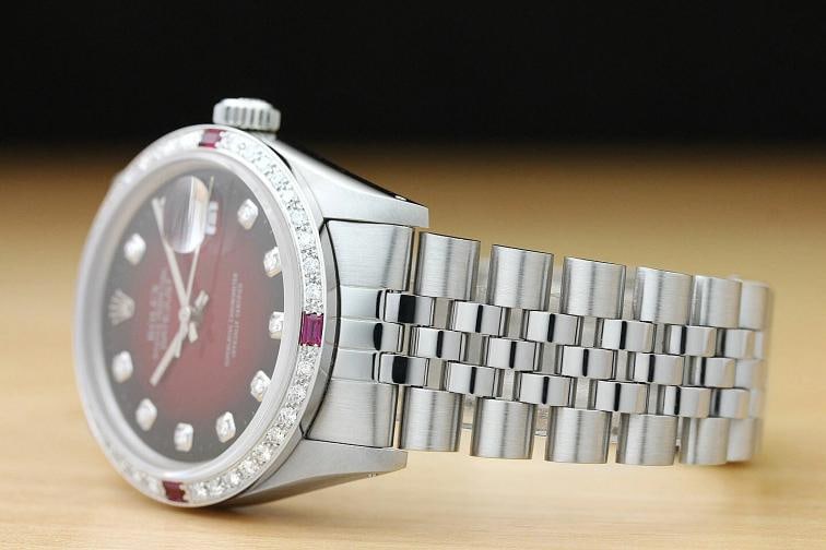 MENS ROLEX DATEJUST 16014 RED VIGNETTE DIAMOND RUBY 18K WHITE GOLD STEEL WATCH - 4