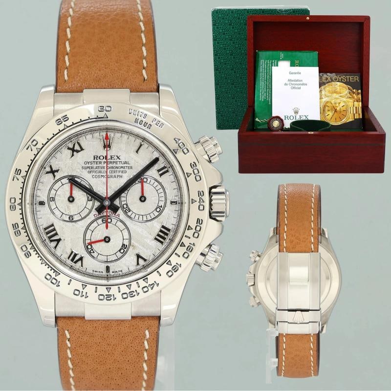 2006 MINT PAPERS Rolex Daytona White Gold 116519 Meteorite Roman Leather Watch: Condition: Pre-owned - Excellent,Brand: Rolex,Department: Unisex Adults,Type: Wristwatch,Model: Daytona,Reference Number: 116519,With Original Box/Packaging: Yes,With Papers: Original,Customized: No,U
