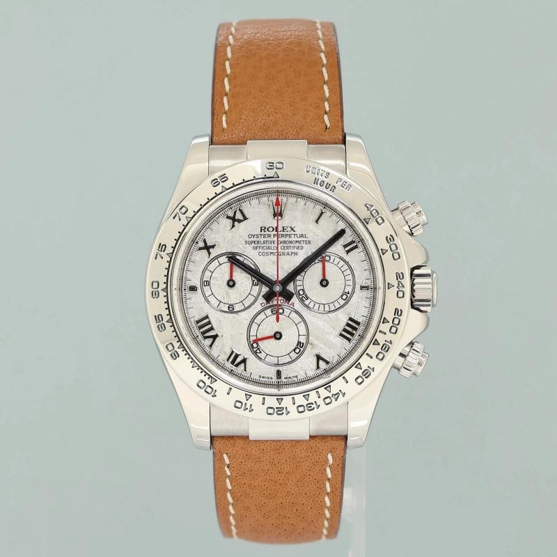 2006 MINT PAPERS Rolex Daytona White Gold 116519 Meteorite Roman Leather Watch - 2
