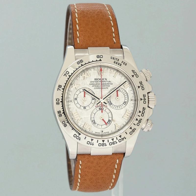 2006 MINT PAPERS Rolex Daytona White Gold 116519 Meteorite Roman Leather Watch - 3