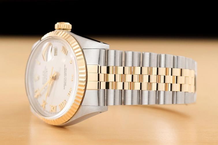 ROLEX MENS DATEJUST 16013 18K GOLD STEEL SILVER ROMAN DIAL WATCH w/ ROLEX BAND - 4