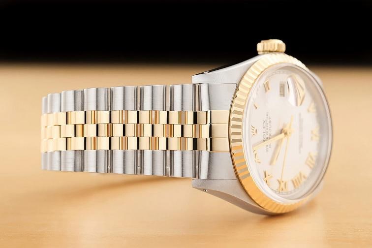 ROLEX MENS DATEJUST 16013 18K GOLD STEEL SILVER ROMAN DIAL WATCH w/ ROLEX BAND - 7