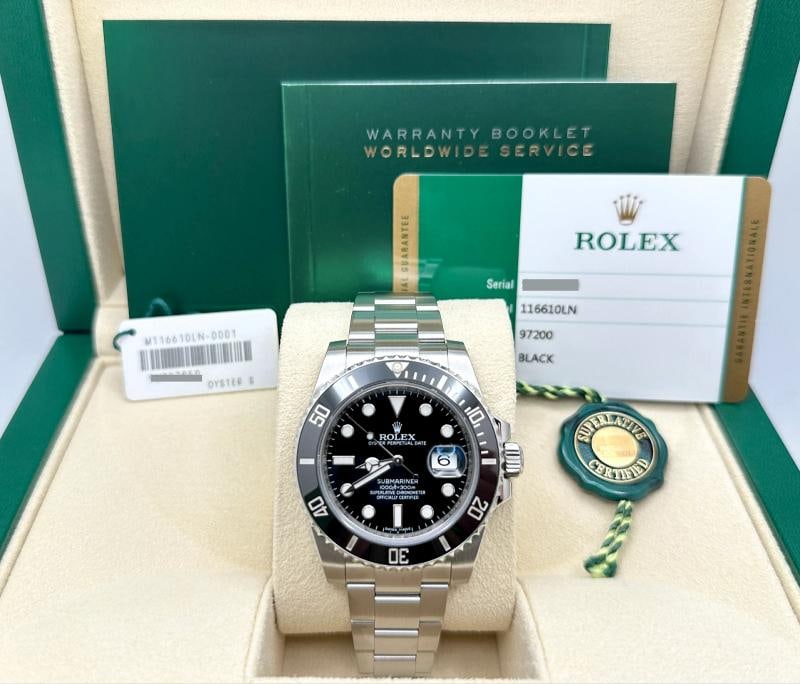 Rolex Submariner Date 116610LN 40mm Black Ceramic Stainless Steel Box Paper: Condition: Pre-owned - Excellent,Bezel Color: Black,Year Manufactured: 2010-2019,Band/Strap: Rolex Oyster,Case Color: Silver,Department: Men,Watch Shape: Round,Style: Casual, Classic, Dress/Formal, Lu