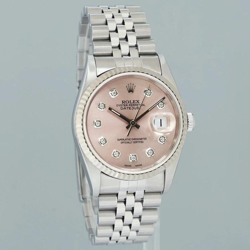 MINT Rolex DateJust 16234 Pink Diamond Jubilee White Gold Fluted 36mm Watch Box - 3