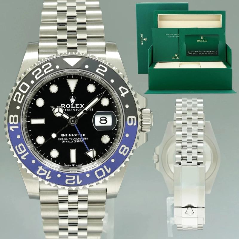 2025 NEW PAPERS Rolex 126710BLNR GMT Master II Batman Blue Jubilee Steel Watch: Case & Dial Case Material: Rolex Stainless Steel Case Size: 40mm Bezel: Rolex Black and Blue Ceramic Batman Crystal: Rolex Sapphire Dial: Rolex Black Movement & Bracelet Movement: Rolex Automatic Brac