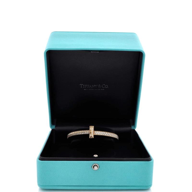 Tiffany & Co. T1 Hinged Bangle Bracelet 18K Yellow Gold with Pave Diamonds Wide - 2