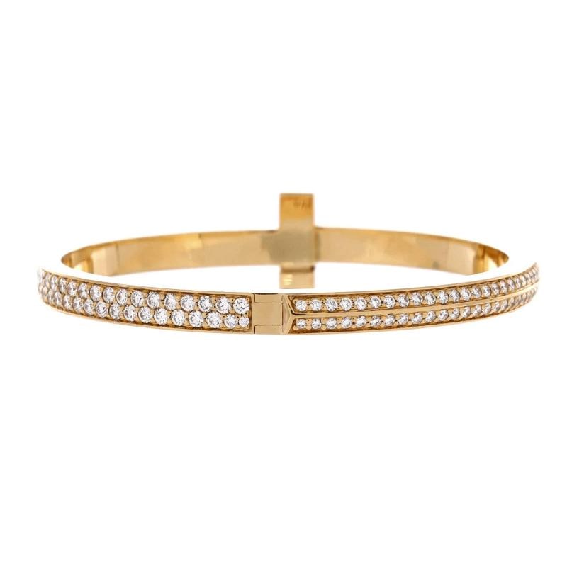 Tiffany & Co. T1 Hinged Bangle Bracelet 18K Yellow Gold with Pave Diamonds Wide - 3