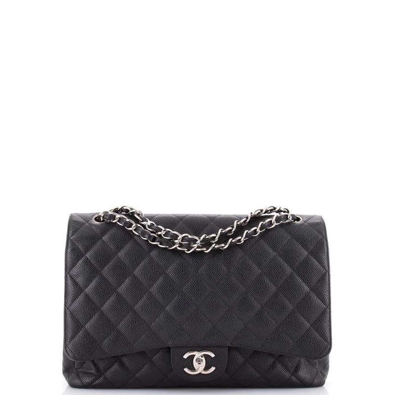 Chanel Classic Double Flap Bag Quilted Caviar Maxi: Condition: Pre-owned - Good,Brand: Chanel,Exterior Material: Leather,Style: Shoulder Bags,Exterior Color: Black,Department: Women,Size: Maxi,Accessories: Authenticity Card
