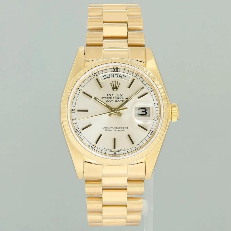 Rolex President Day Date 18038 Yellow Gold Silver Stick Quickset Watch - 2