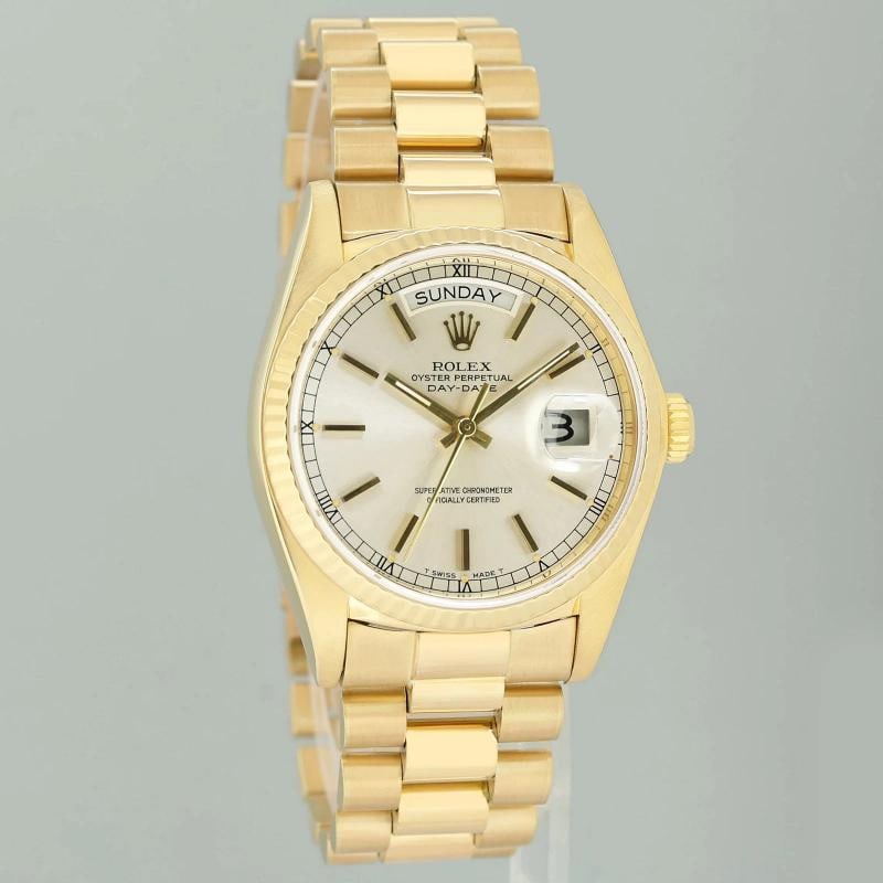 Rolex President Day Date 18038 Yellow Gold Silver Stick Quickset Watch - 3