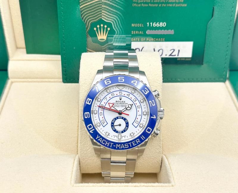 2021 Rolex Yacht Master II 116680 Mercedes Hands Blue Ceramic Steel Box Paper - 2