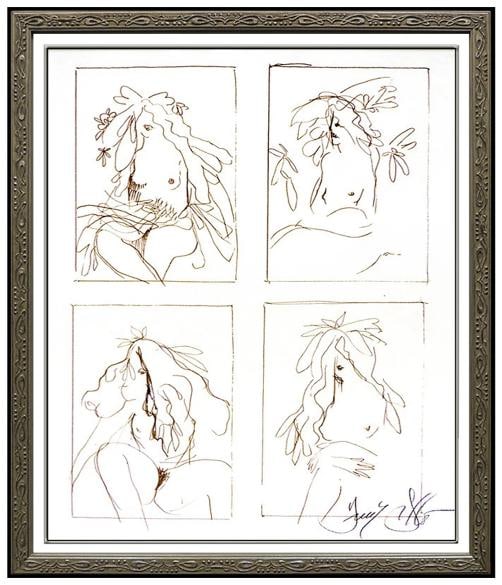 Frank Gallo Original Ink Drawing Hand Signed Female Nude Portrait Sculpture Art: The immaculately detailed artwork of impressive craftsmanship and size, archival matted to 14" x 11", and 23" x 19" with the its custom frame.