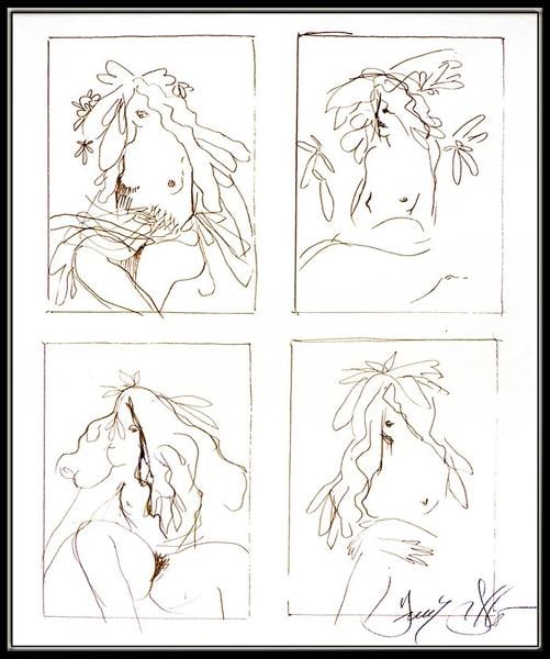 Frank Gallo Original Ink Drawing Hand Signed Female Nude Portrait Sculpture Art - 2