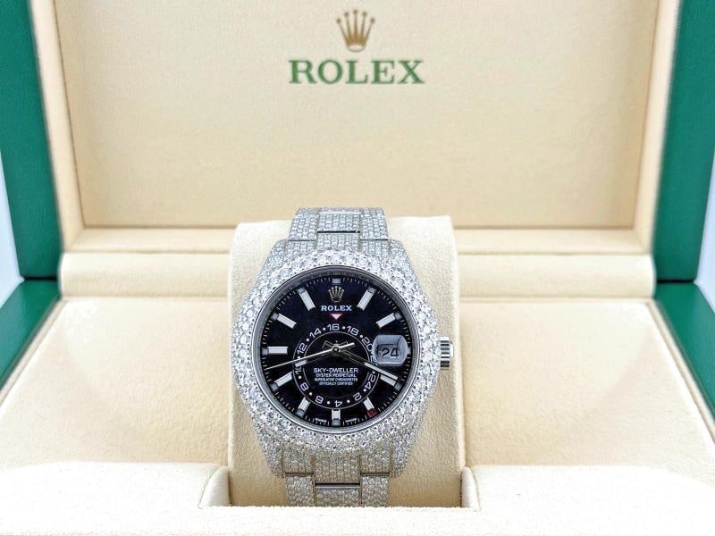 Rolex Sky Dweller 326934 42mm Iced Out Diamond Watch Case Bezel Band Steel: Condition: Pre-owned - Excellent,Bezel Color: Silver,Movement: Mechanical (Automatic),Seller Warranty: Yes,Band/Strap: Rolex Oyster,Reference Number: 326934,Brand: Rolex,Case Color: