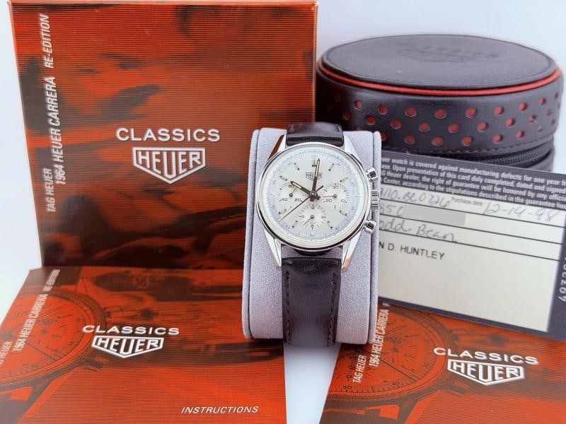 TAG Heuer Carrera 1964 Re-Edition CS3110.BC0726 36mm Silver Dial Steel Box Paper: Condition: Pre-owned - Excellent,Bezel Color: Silver,Year Manufactured: 1990-1999,Band/Strap: Two-Piece Strap,Case Color: Silver,Department: Men,Watch Shape: Round,Style: Casual, Classic, Luxury, Spor