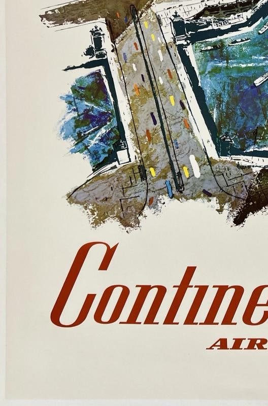 Original Vintage Poster CHICAGO - CONTINENTAL AIR LINES Airline Travel LINEN - 4