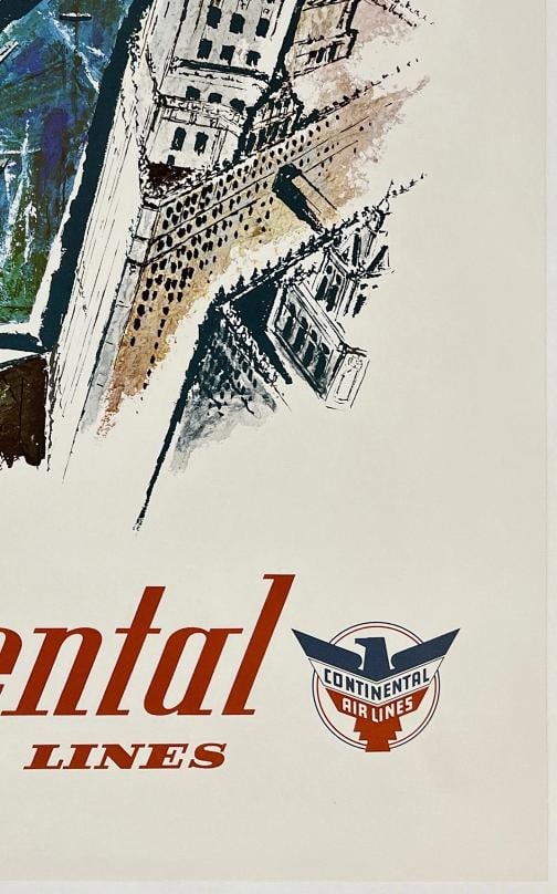 Original Vintage Poster CHICAGO - CONTINENTAL AIR LINES Airline Travel LINEN - 5