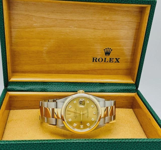 Rolex Datejust 16203 36mm Champagne Diamond Dial 18K Gold Steel Box Paper - 2