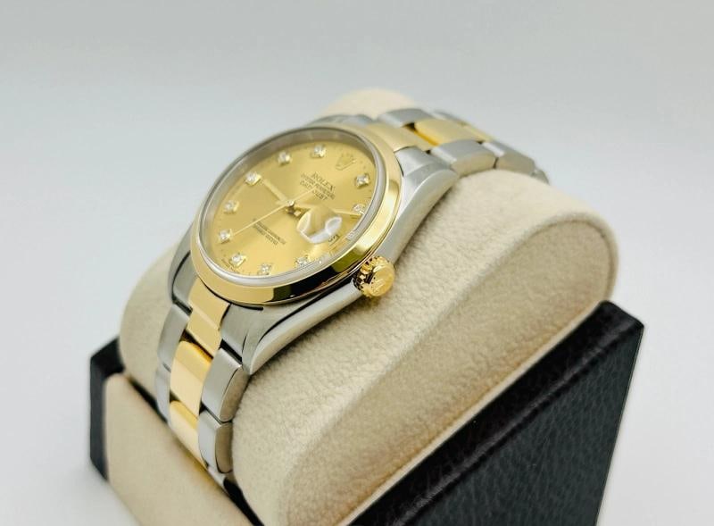 Rolex Datejust 16203 36mm Champagne Diamond Dial 18K Gold Steel Box Paper - 5