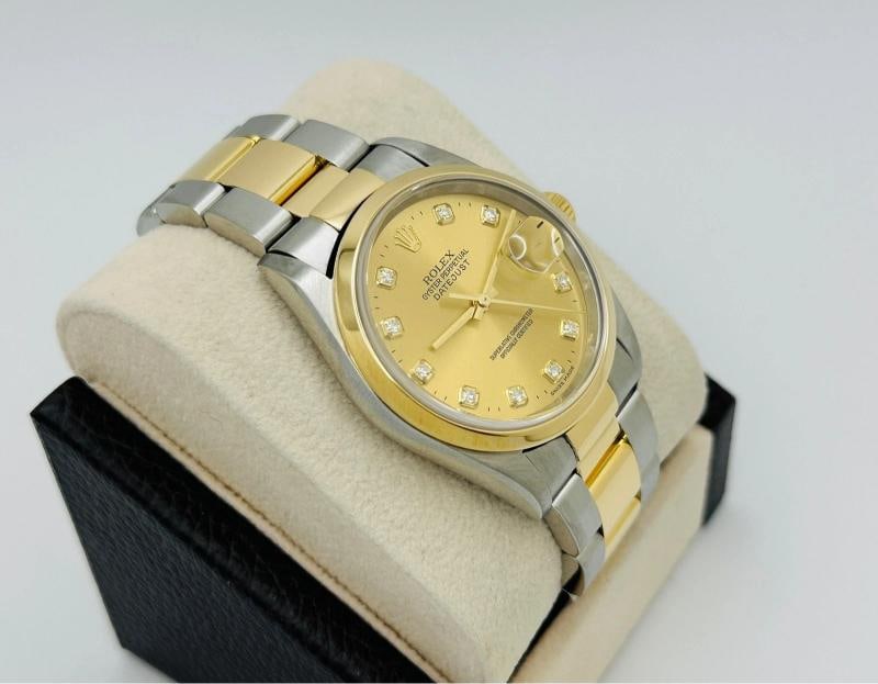Rolex Datejust 16203 36mm Champagne Diamond Dial 18K Gold Steel Box Paper - 6