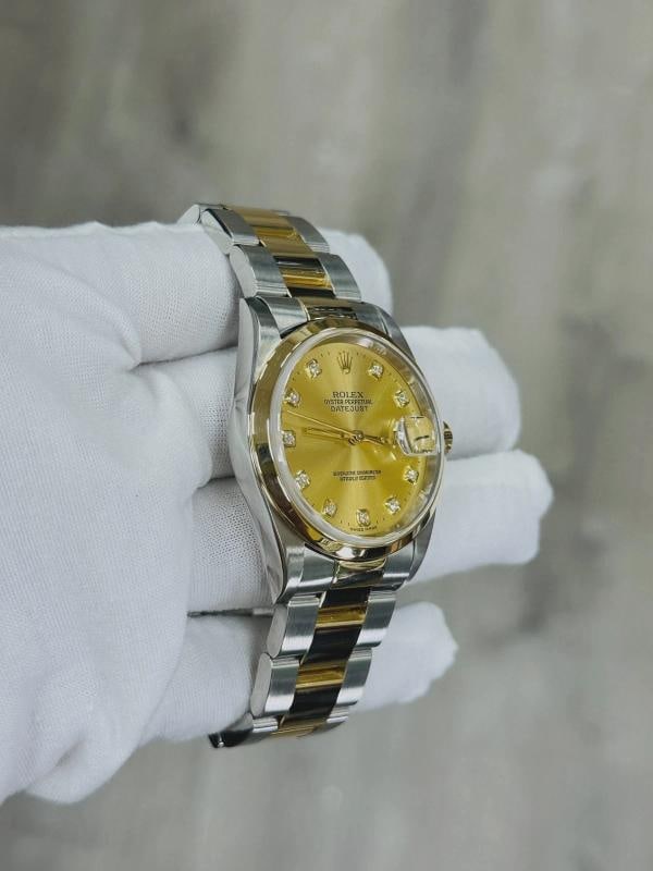Rolex Datejust 16203 36mm Champagne Diamond Dial 18K Gold Steel Box Paper - 7