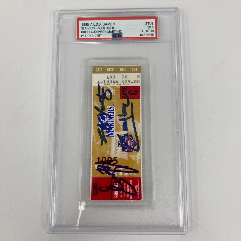 Ken Griffey Jr. & Randy Johnson Signed 1995 ALDS Game 5 Ticket PSA 10 GEM MINT - 3