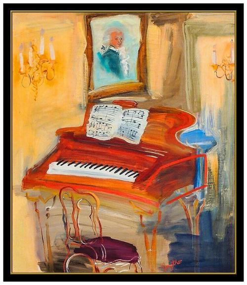 Elizabeth Gwyther Original Mozarts Music Oil Painting On Canvas Framed Signed - 2