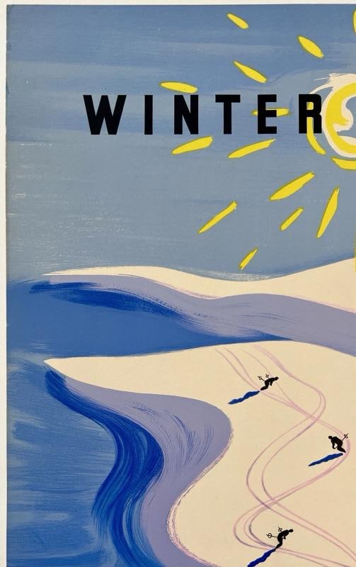 Original Vintage Poster WINTER SPORTS FRANCE Travel Tourism Villemot MCM LINEN - 2