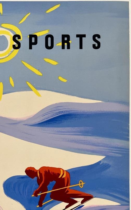 Original Vintage Poster WINTER SPORTS FRANCE Travel Tourism Villemot MCM LINEN - 3