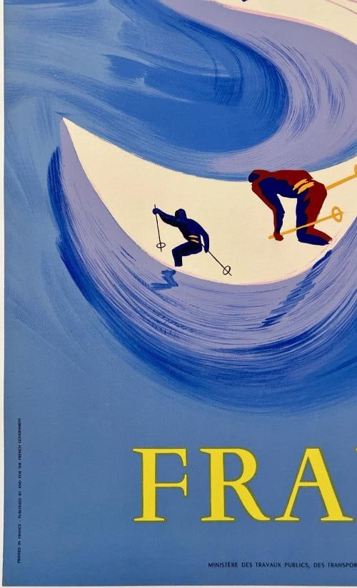 Original Vintage Poster WINTER SPORTS FRANCE Travel Tourism Villemot MCM LINEN - 4