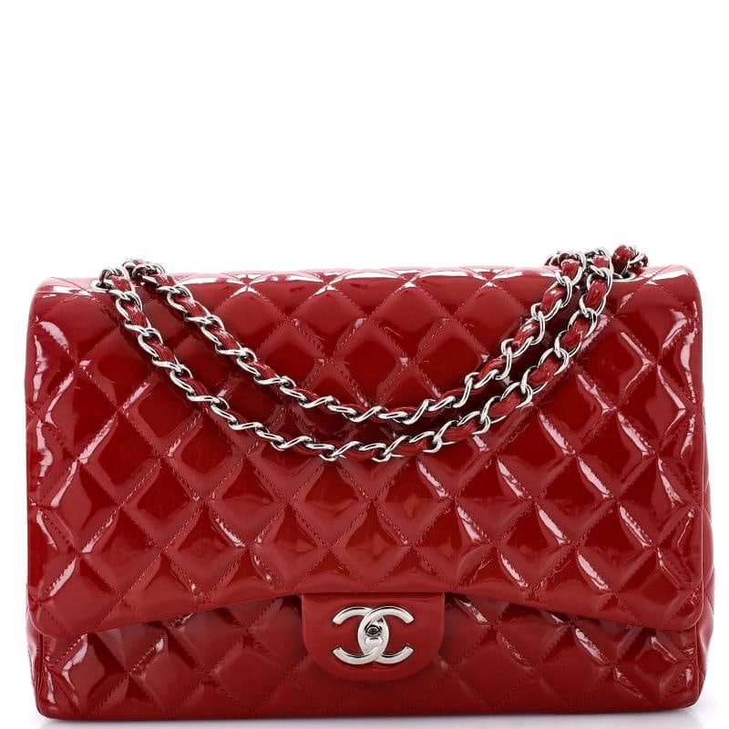 Chanel Classic Double Flap Bag Quilted Patent Maxi: Condition: Pre-owned - Good,Brand: Chanel,Exterior Material: Patent Leather,Style: Shoulder Bags,Exterior Color: Red,Department: Women,Size: Maxi