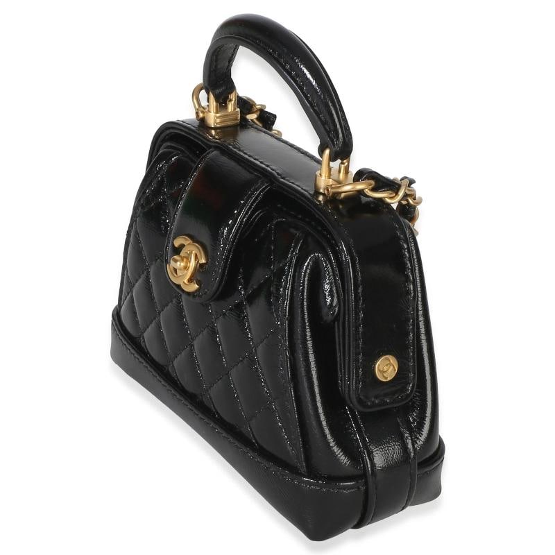 Chanel Black Quilted Shiny Lambskin Nano Cocodoc Clutch With Chain - 2