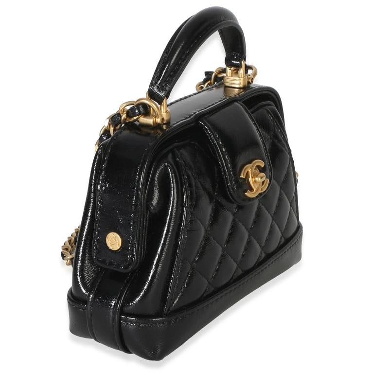 Chanel Black Quilted Shiny Lambskin Nano Cocodoc Clutch With Chain - 3