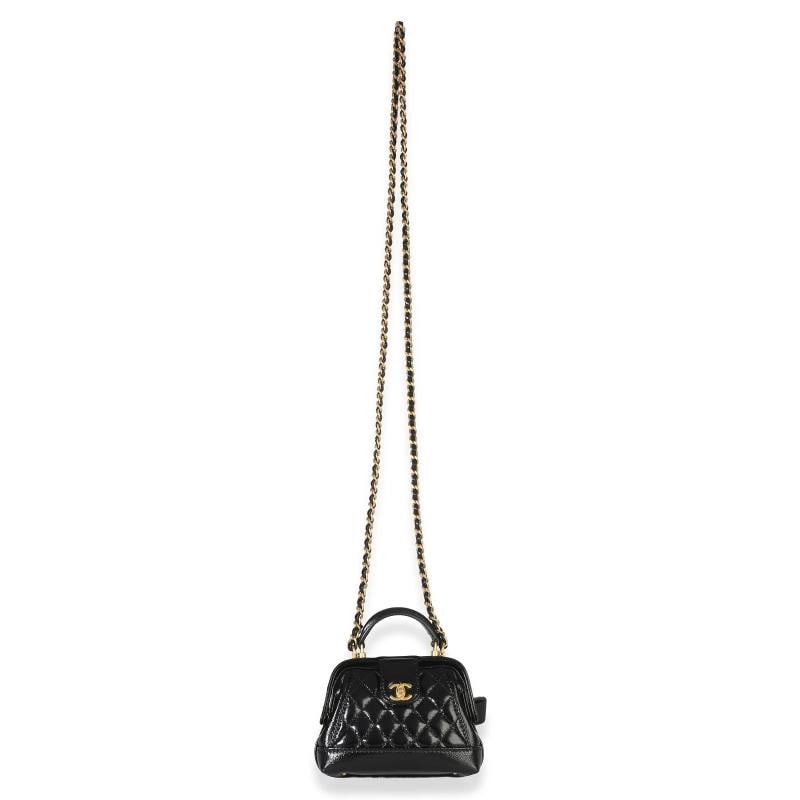 Chanel Black Quilted Shiny Lambskin Nano Cocodoc Clutch With Chain - 7