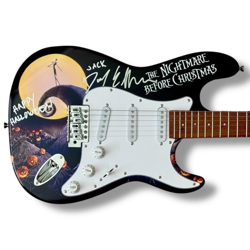 Danny Elfman Signed Guitar Custom Graphics JSA COA Nightmare Before Christmas: Signed by: Danny Elfman,Autograph Authentication: James Spence (JSA),Industry: Movies,Original/Reproduction: Original,Movie: The Nightmare Before Christmas,Signed: Yes,Country of Origin: United