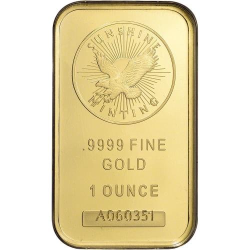 1 oz Gold Bar - Sunshine Minting - .9999 Fine in Assay - 3