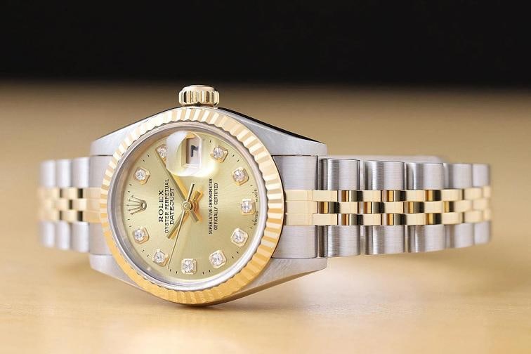ROLEX LADIES DATEJUST 79173 CHAMPAGNE DIAMOND DIAL 18K GOLD STEEL TWO TONE WATCH - 2