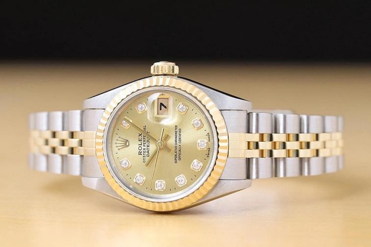 ROLEX LADIES DATEJUST 79173 CHAMPAGNE DIAMOND DIAL 18K GOLD STEEL TWO TONE WATCH - 3